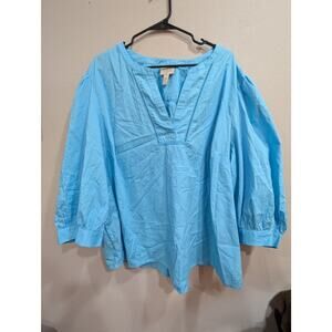 Pretty blue 100% cotton peasant style long sleeve blouse by St John's Bay, 3X